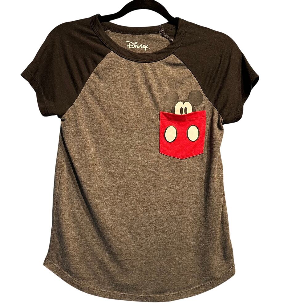 Disney Mickey Mouse Tee Shirt Size Small Juniors Pocket Ringer Tee